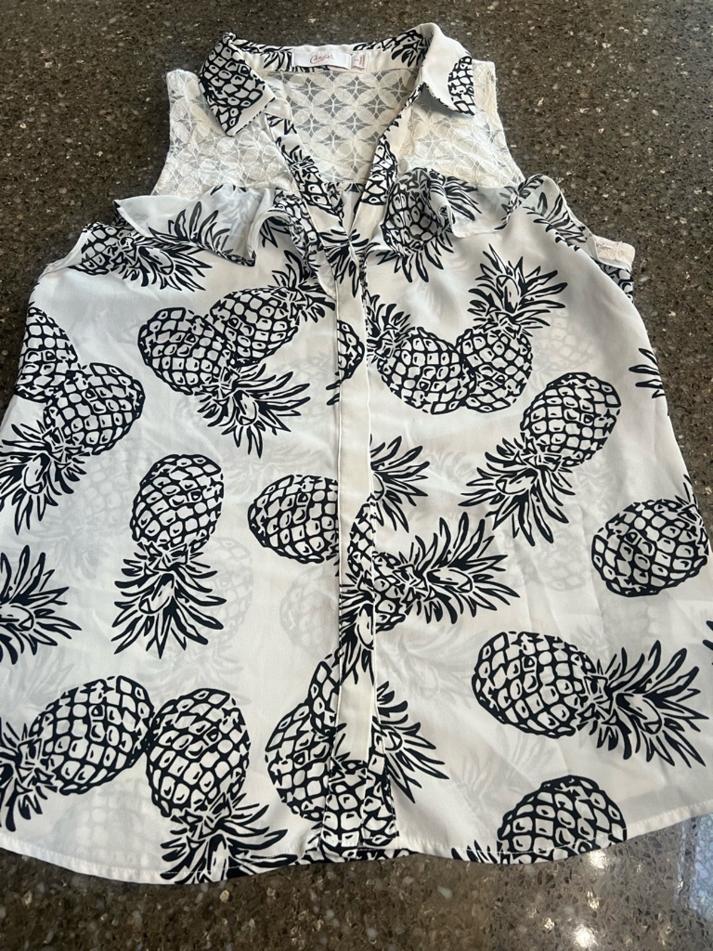 Candie's White and Black Lace-Overlay Sheer Sleeveless Top Size S Pineapple Hot